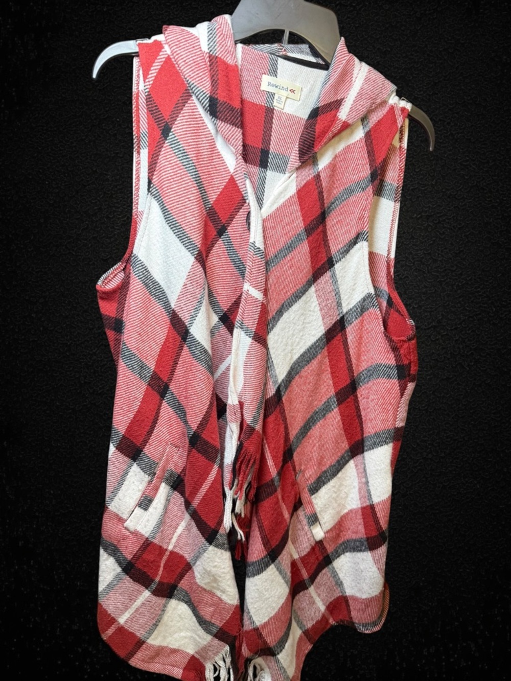 Rewind Red and White Plaid Hooded Sleeveless Cardigan